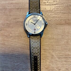 Coach Signature C Tan/Brown Leather and Silver Watch